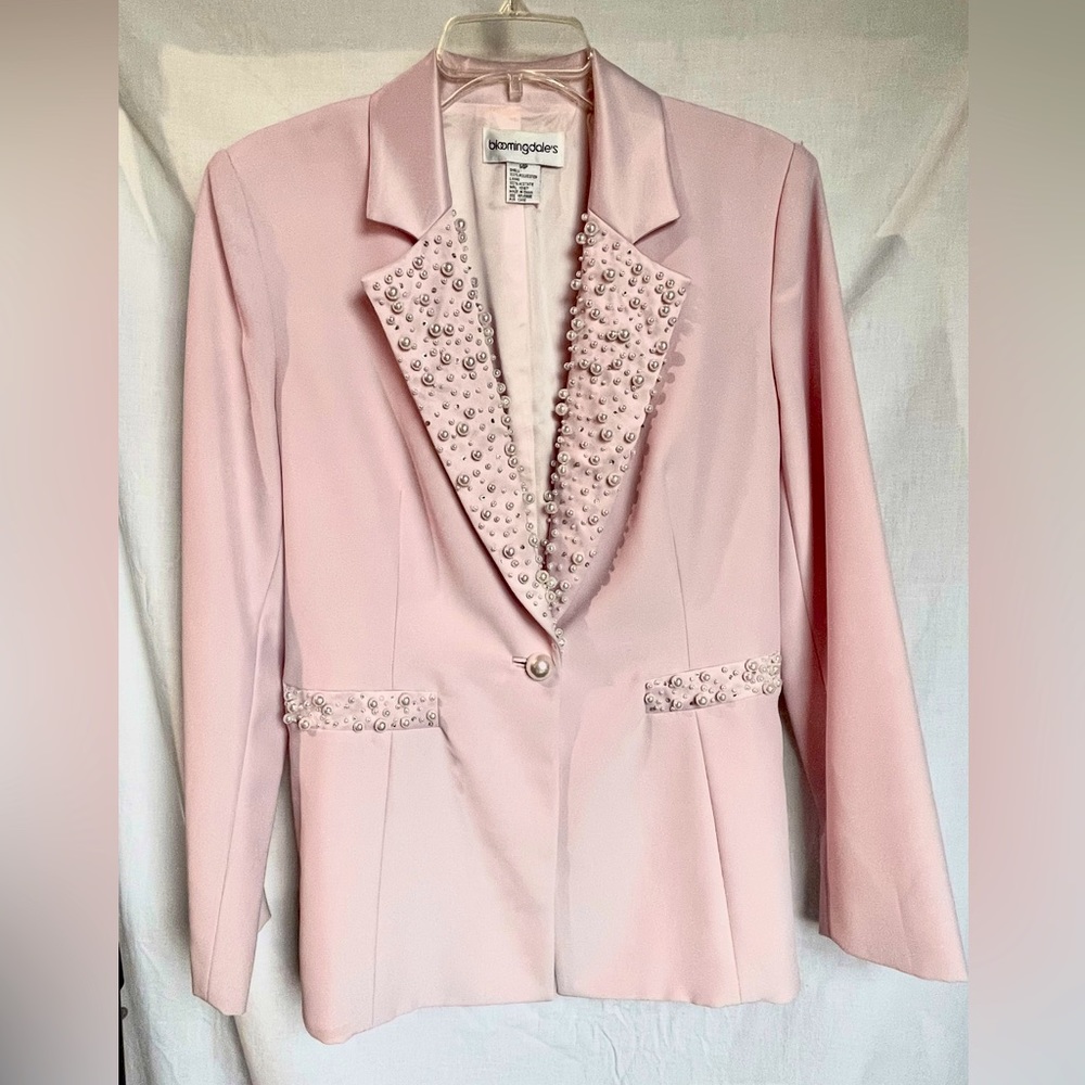 Bloomingdale’s Light Pink Pearl Beaded Blazer Size 14P